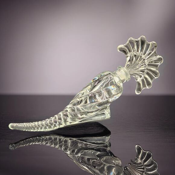 Elegant Vintage Glass Vanity Bottle with Cornucopia Swirl and Fan Stopper - Picture 1 of 7